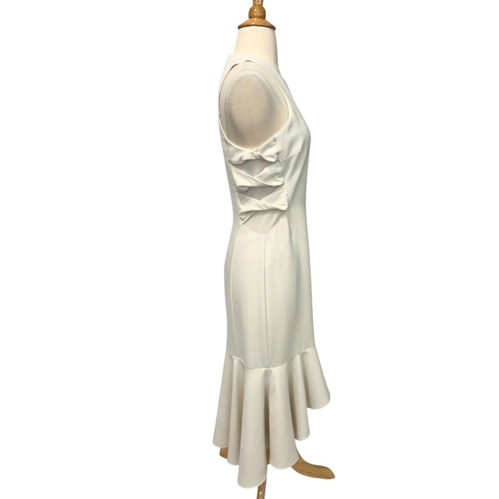 Halston Heritage Ivory Twist Flounce Hem Dress Sleeveless Size 6 Wedding Evening - Picture 4 of 16